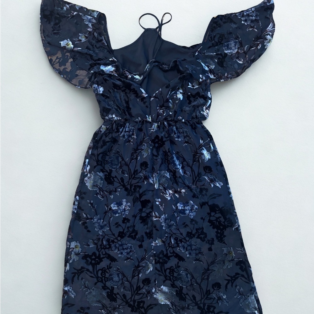 ABS by Allen Schwartz Navy Blue Floral Velvet Burnout Midi Dress Size 10